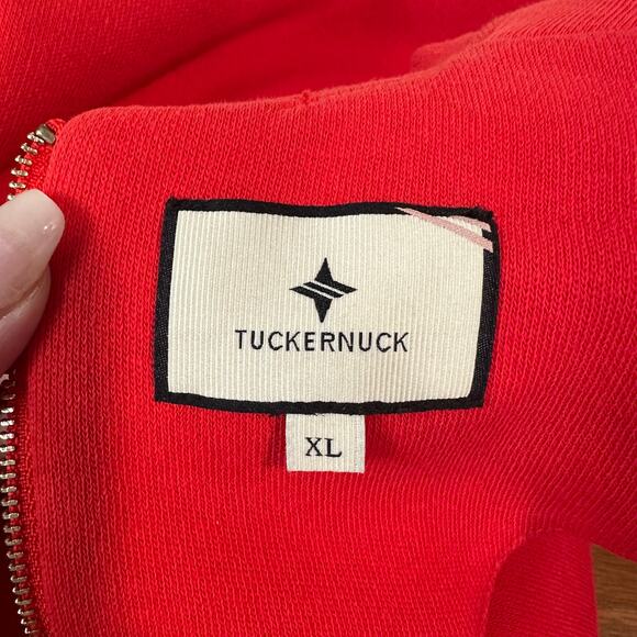 Tuckernuck Francoise Mod Mini Dress Crew Neck 3/4 Sleeve Gold Button Shift, Red - Picture 10 of 12